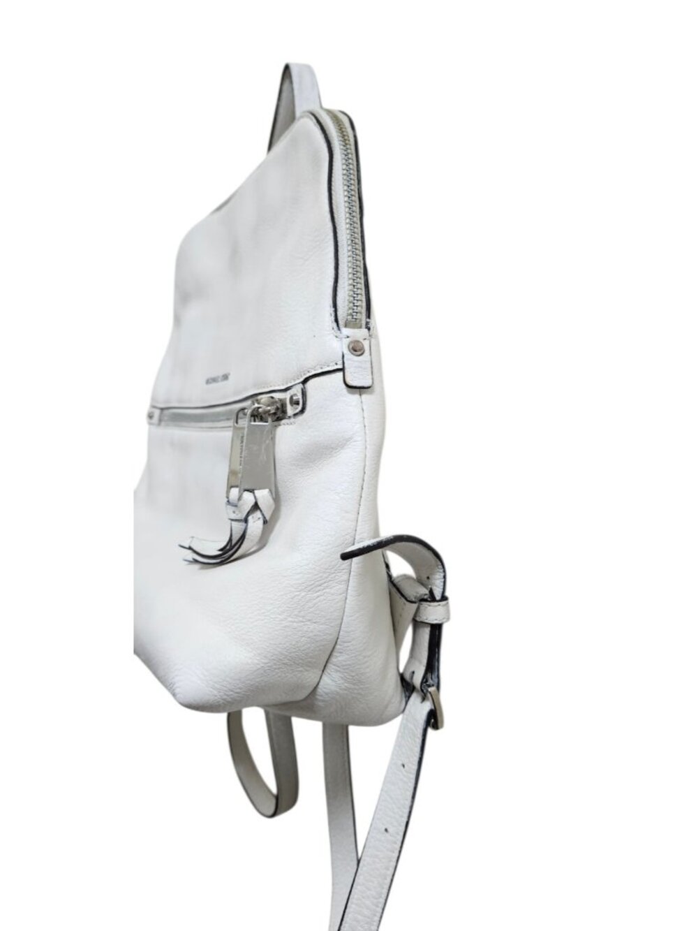 Michael Kors White Leather Backpack Women MK Gold Hardware Medium Travel Work - Picture 4 of 12